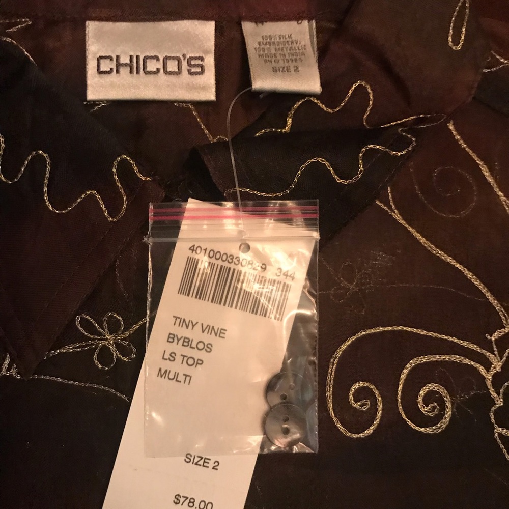 Chico’s sheer button up. Size 2 looks like large